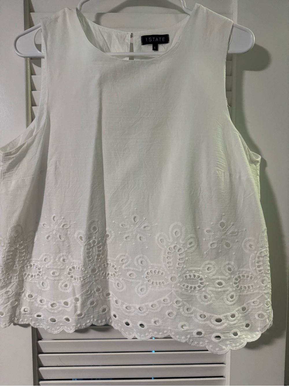 1. State White Eyelet Scalloped Hem Sleeveless Tank - Picture 1 of 5